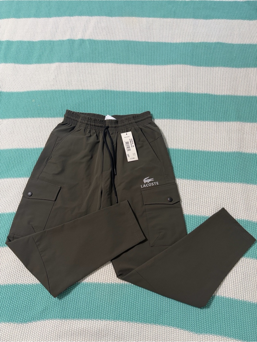 Lacoste Men’s Dark Olive Cargo Pants with Drawstring Waist